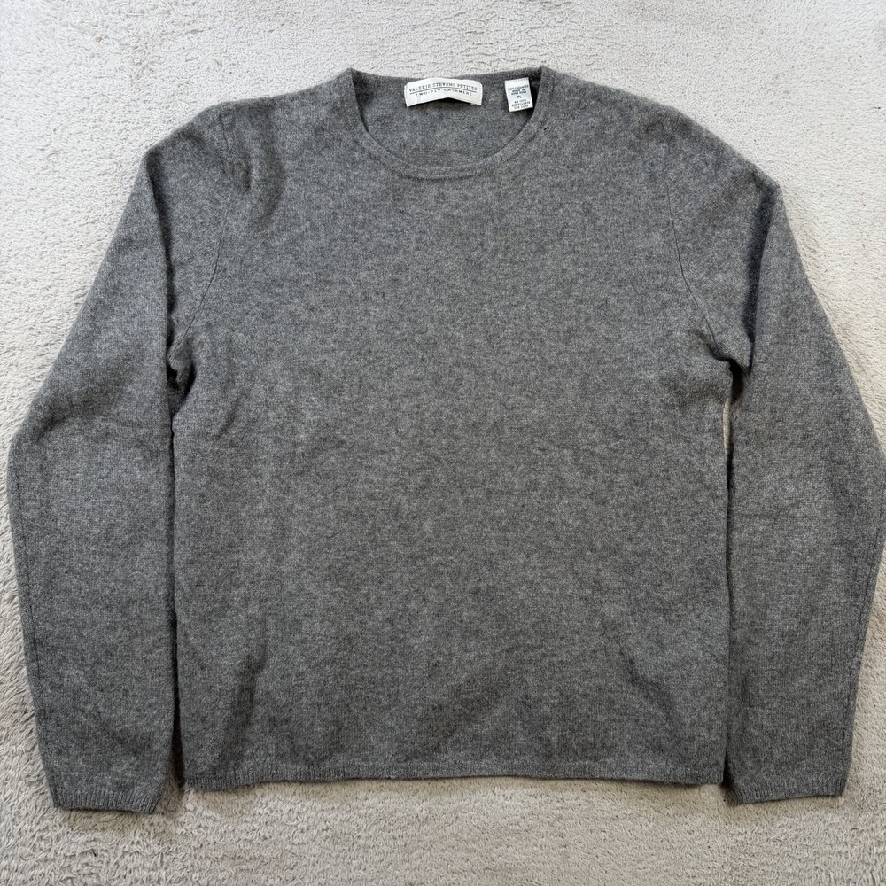 Valerie Stevens Sweater Womens Petite Large Grey 100% Cashmere Soft Crewneck